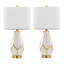 Lampe de table en verre 25 "en métal doré et verre blanc avec abat-jour en lin blanc - ensemble de 2-683031414