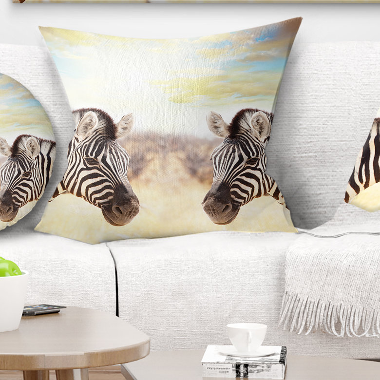 Zèbres face à face au coucher du soleil - oreiller imprimé animal, 16 po x 1 po, Coussin décoratif