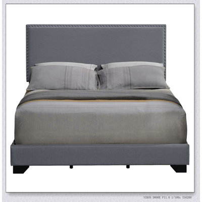 Light Grey Panel Bed with Nailhead Trim