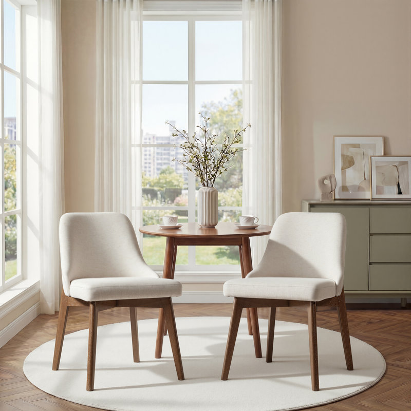 Ladaker Dining Chairs Kitchen Chairs with Wood Legs, White, Weathered Brown