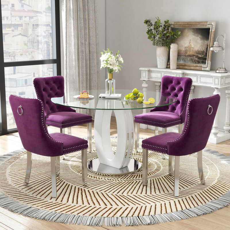 Ensemble de salle à manger 5 pièces, Mauve, Blanc / argenté