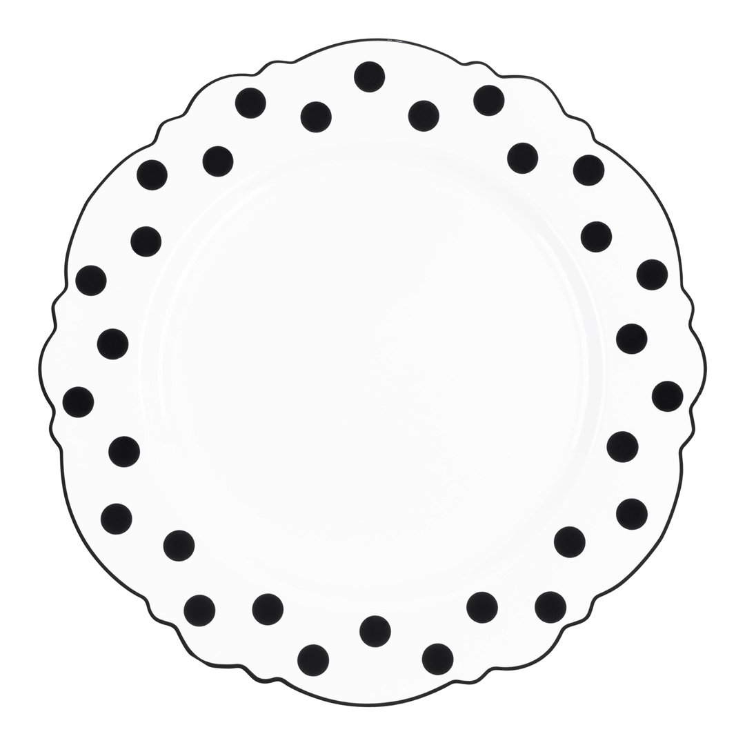 White with Black Dots Round Blossom Disposable Plastic Salad Plates (7.5") (Set of 120) Smarty Had a Party