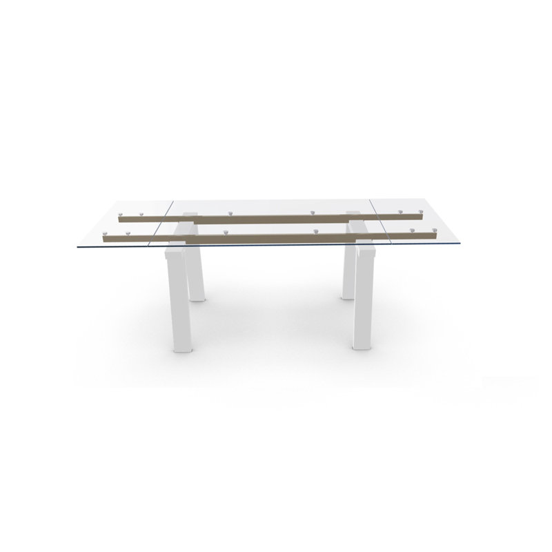 Levante Glass Extendable Table with Wooden Legs, 30"H x 55.13"L x 35.5"W, Clear/Black