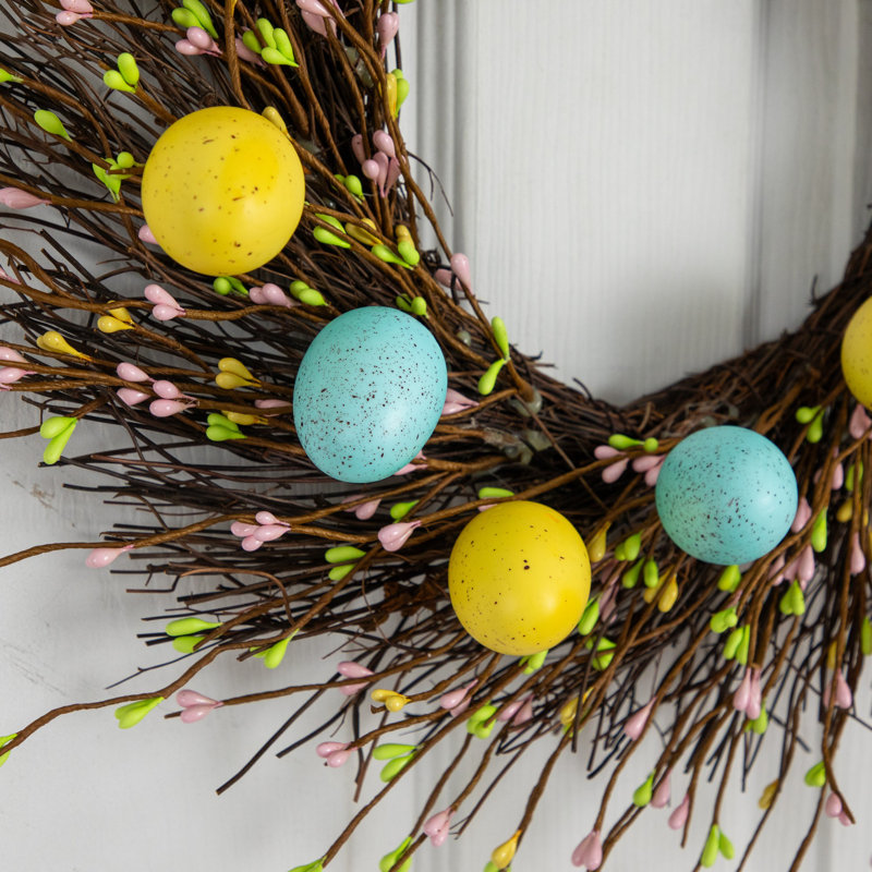 20In. Artificial Pastel Easter Egg Twig Wreath
