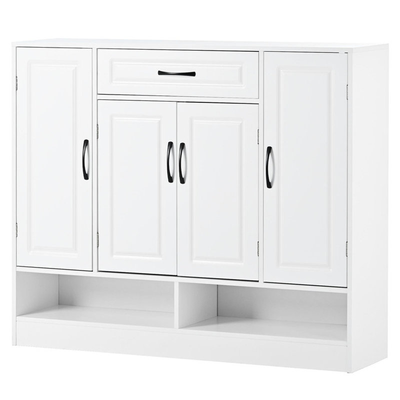 ON-TREND Sleek and Modern Shoe Cabinet with Adjustable Shelves, Minimalist Shoe Storage Organizer with Sturdy Top Surface, Space-saving Design Side Board for Various Sizes of Items, White