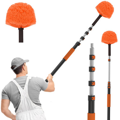 12FT Cobweb Duster with Extension Pole, High Ceiling Long Duster with 3-12FT Telescoping Pole, Spider Web Brush for Indoor Outdoor Use
