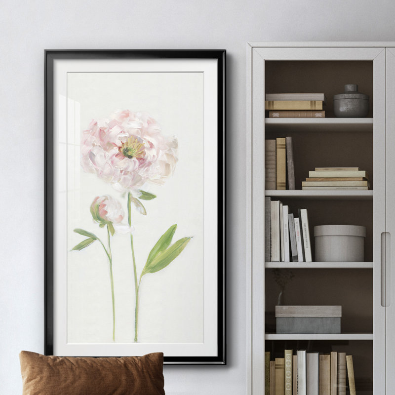 Pivoine simple I - reproduction d'art sur papier encadrée, Cadre noir, H 14,5 po x l 26,5 po x P 1,5 po