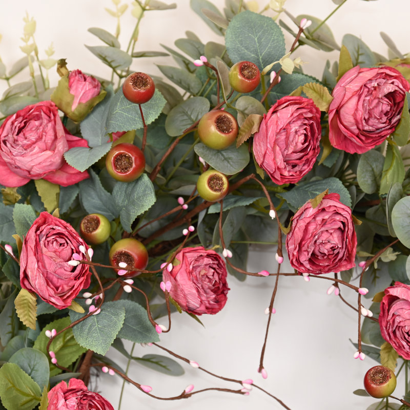 Couronne florale 26 po Eucalyptus, Rose / Vert