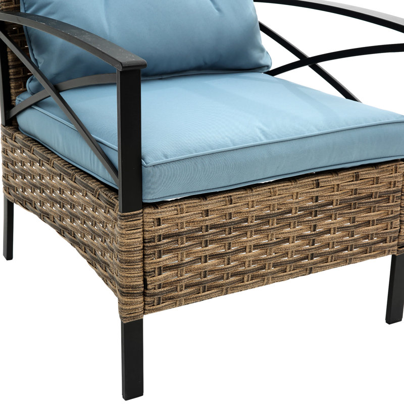 Table basse 4 pièces avec coussins épais et table d'appoint en acier Blue Patio Garden