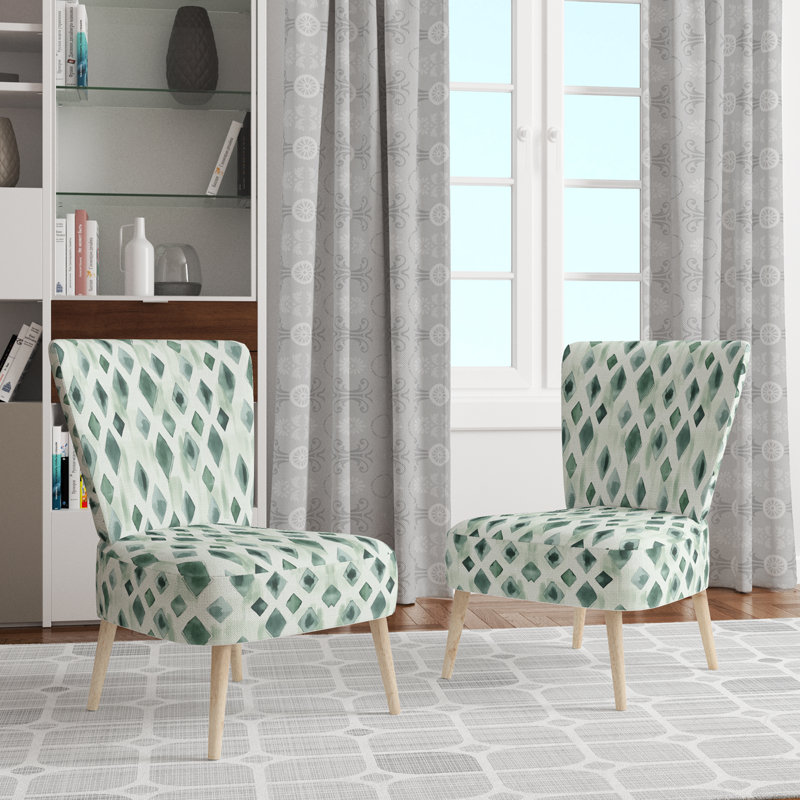 Chaise rembourrée moderne - Fauteuil Ikat vert sauge, Chaise d'appoint sans accoudoirs