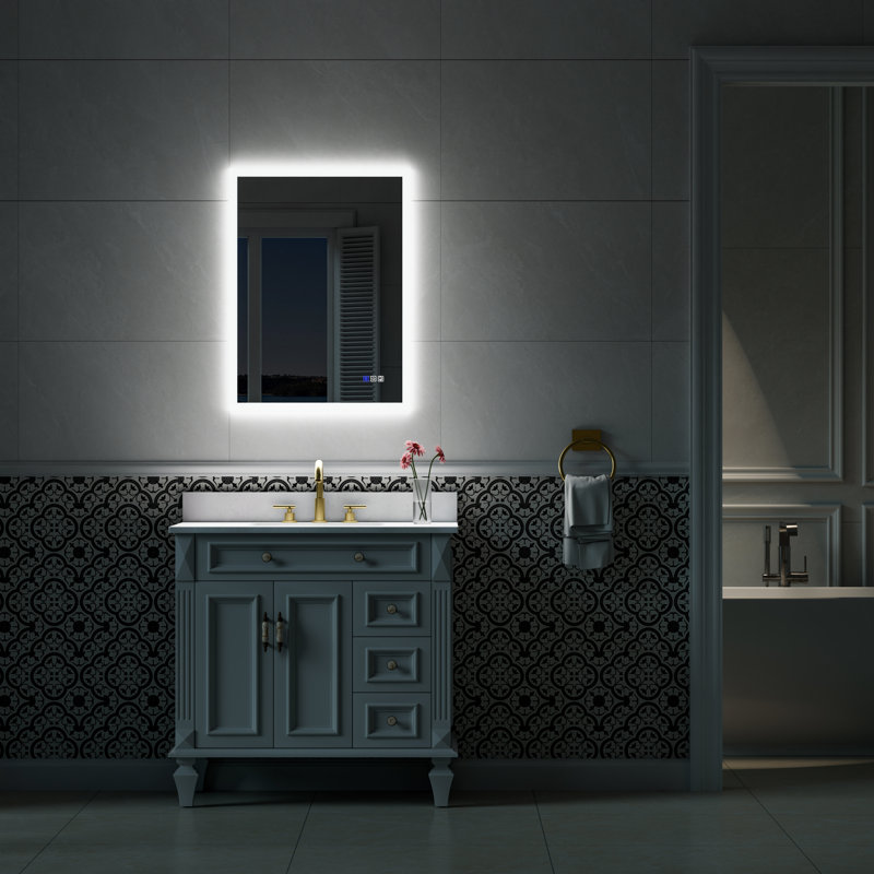 Brycenn Wall Mounted Bathroom Frameless With Back/Front Light LED Mirror,Anti-fog, 24" x 32"