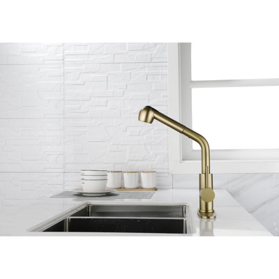 Robinet simple rétractable avec double jet en acier inoxydable doré pour une utilisation utilitaire, rotation élevée de la buse sur 360 °, saleté et rouille, jet d'évier en acier facile à entretenir, buse rotative, surface rouillée, bon usage quotidien