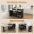 Adjustable Kitchen Island Cart with Seating for 2-4 | Rotating Countertop, Storage Drawers, Glass Display Cabinet & Sockets | Modern Freestanding Breakfast Bar-2075459102