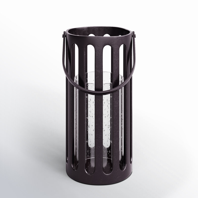 Avelar Aluminum Floor Lantern, 16" H x 7.75" W x 8.50" D, Black
