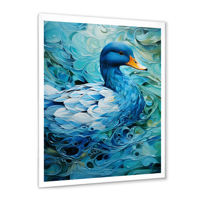 «Duck Abstract Ripples I», art mural canard, Cadre simple blanc, H 32 po x l 24 po x P 1 po