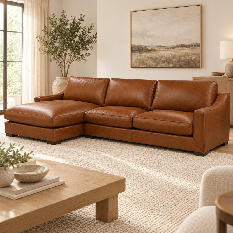 Ramba Classic LAF Elegant 100% Top Grain Leather Chaise, Made to Order, Napa Dove
