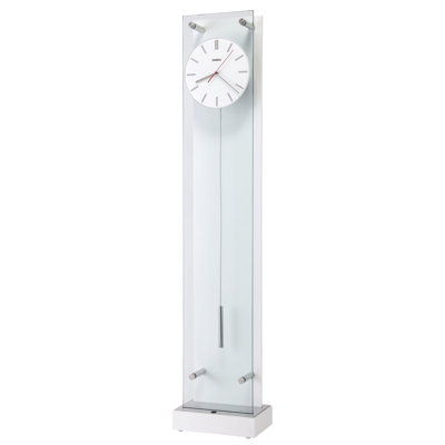 Echo IV Modern Grandfather Clock, Tempered Glass with Gloss White Back, Touch Controlled LED Lightin