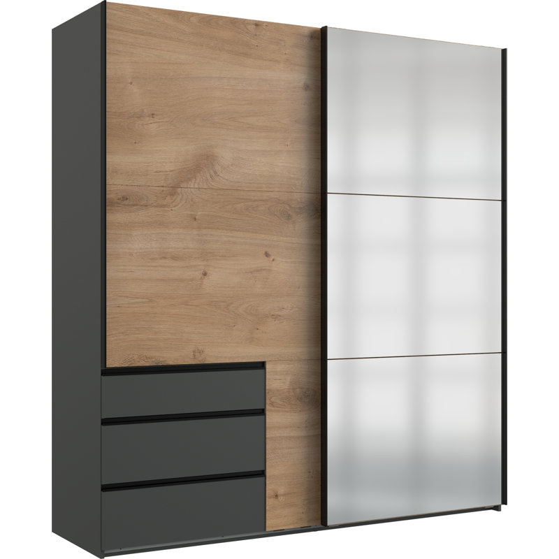 Guardino 2 Door Wardrobe, 216cm H x 200cm W x 65cm D, Graphite/Plank Oak