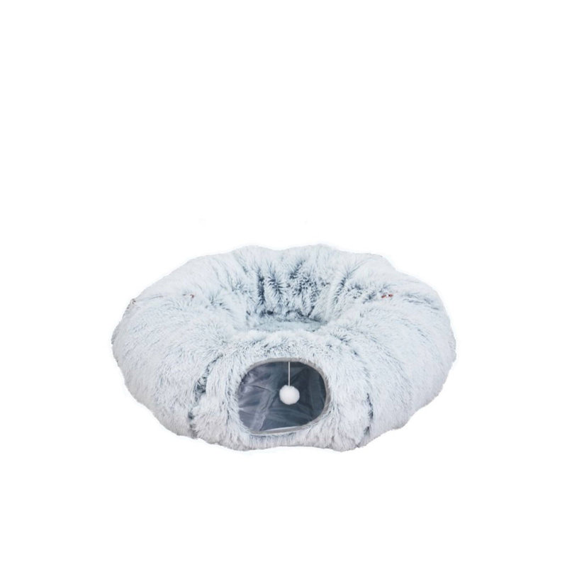 Ultra Soft Gray Faux Fur Customizable Cat Tunnel with Bed
