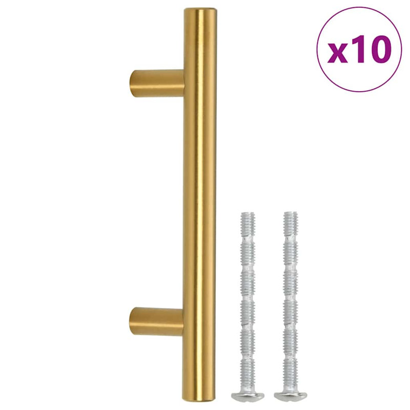 Metro Lane Cabinet Handles 10 Pcs Black 64 Mm Stainless Steel, Gold, 64mm