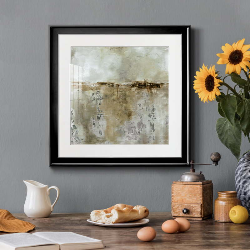 Aube brumeuse par J Paul - Tableau sous verre acrylique avec passe-partout, grand format pour salon, Papier encadré noir