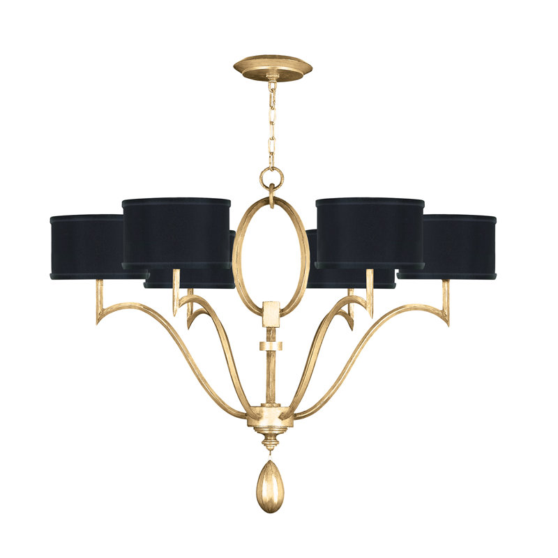 Elegance 39" Black Fabric Drum Chandelier with Gold Leaf Finish