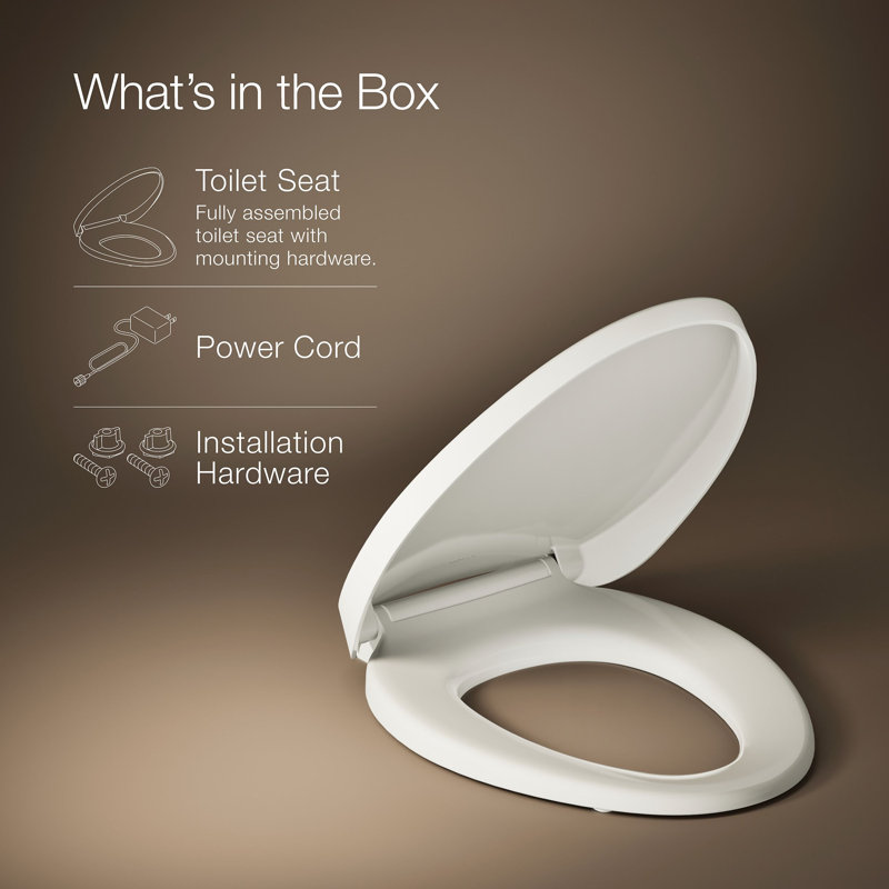 Purewarmth Heated Quiet-Close Elongated Toilet Seat with LED Nightlight, Biscuit