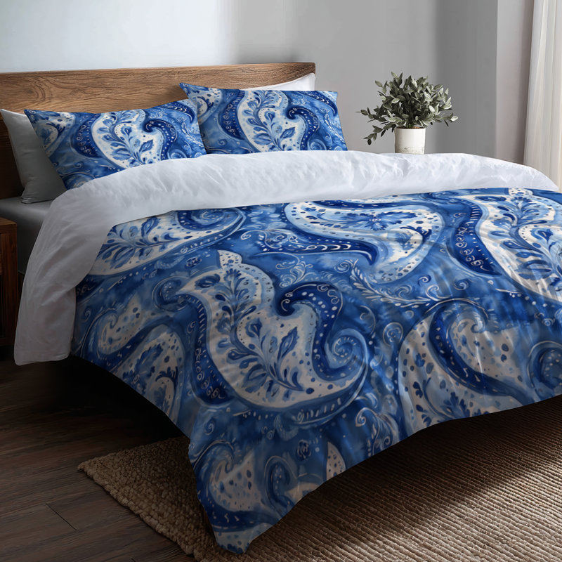 Ensemble de literie moderne 3 pièces - Ensemble de housse de couette à motif cachemire bleu