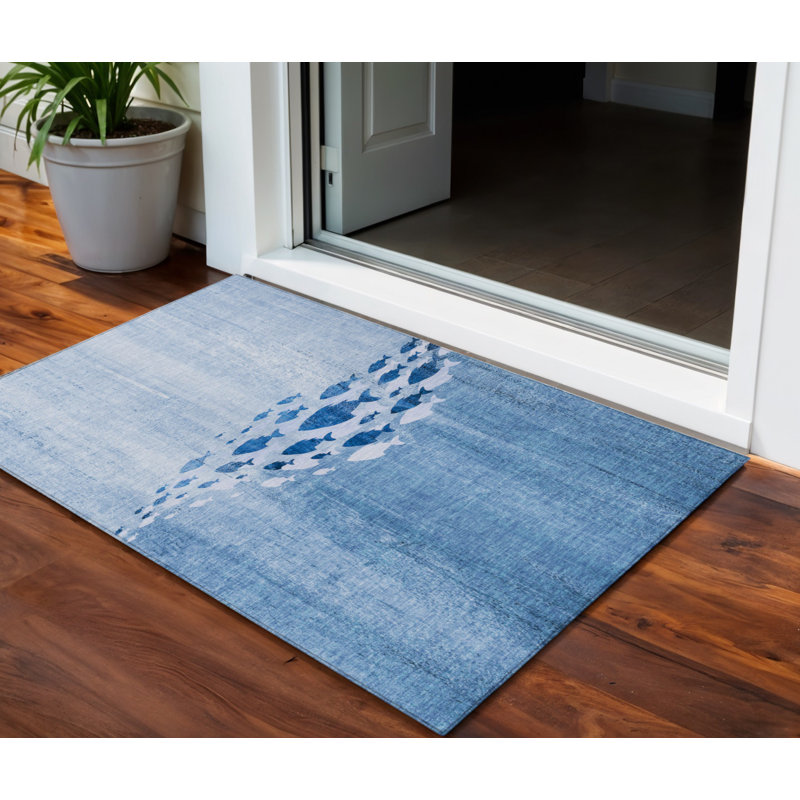 Tapis intérieur / extérieur 3 pi x 5 pi bleu marine et bleu marine HomeRoots