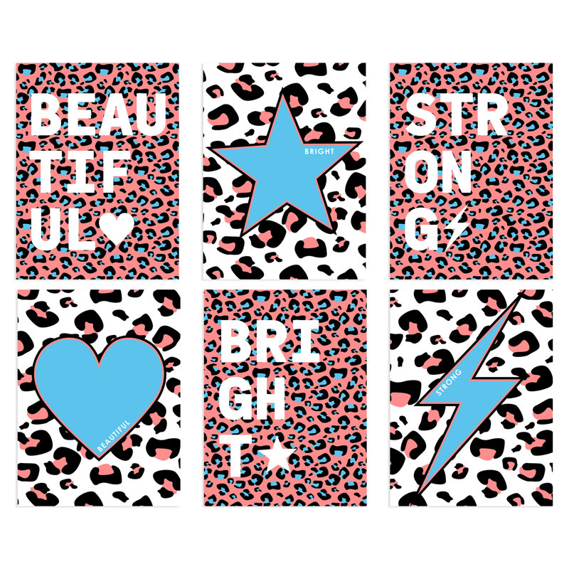 Leopard Pattern Bold Shapes - 3 Piece No Frame Print Set, 29.7cm H x 21cm W x 0.4cm D, Multicoloured Blue
