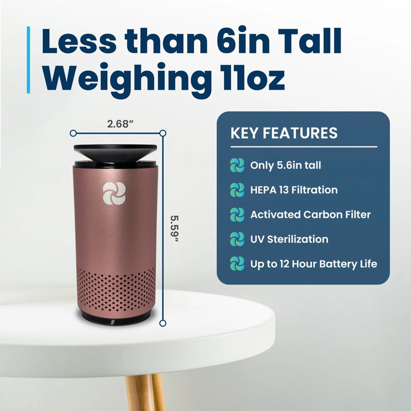 Kiki Pure Tabletop Air Purifier with HEPA Type Filter for 150 Cubic Feet, Silver