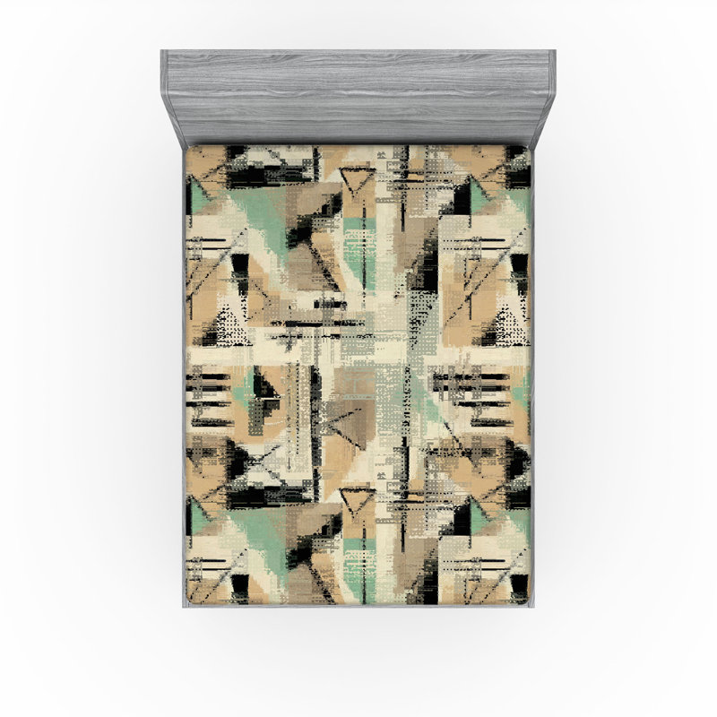 Drap-housse rustique Ambesonne, Vert mer, kaki foncé / abstrait, Full Fitted Sheet