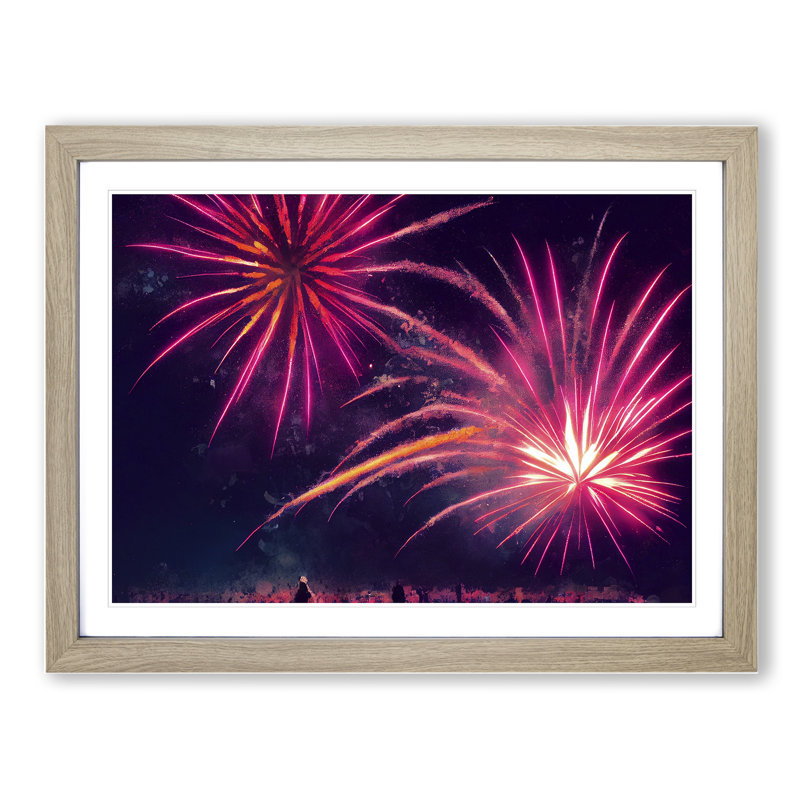 Pleasing Fireworks - Single Picture Frame Print, 46cm H x 64cm W x 2cm D, Oak Framed