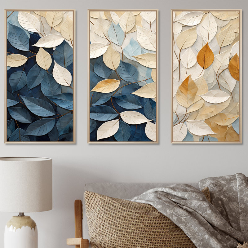 Milner - ensemble de reproductions d'art mural feuilles, H 28 po x l 36 po x P 1 po, Cadre flottant érable