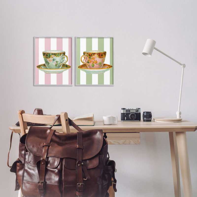 Ensemble de 2 tasses à thé classiques sur rayures, ensemble de giclées par Lil 'Rue, H 14 po x l 11 po