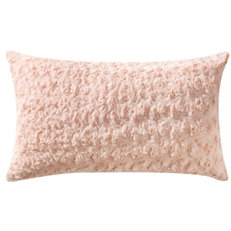 Housse de coussin en fausse fourrure de lapin (housse seulement), H 14 po x l 20 po, Rose, Rectangulaire
