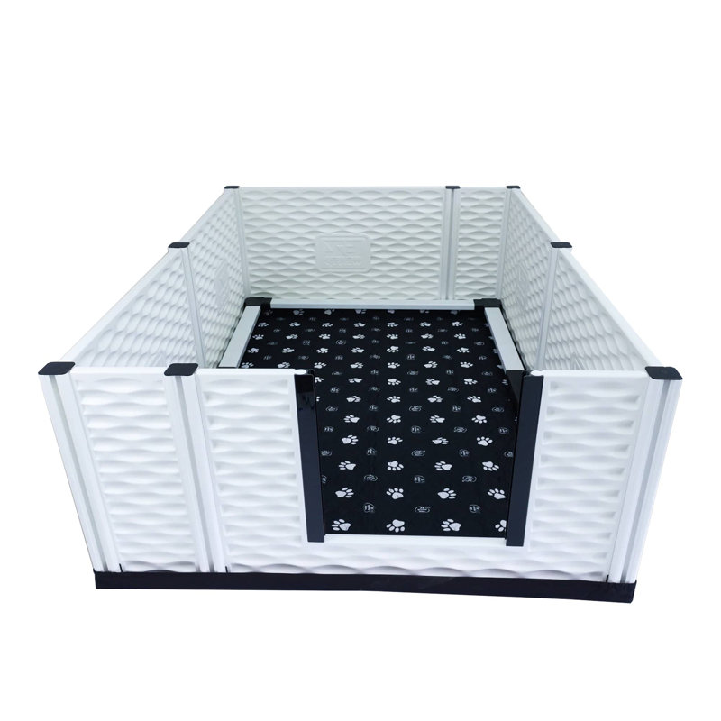 EZwhelp EZclassic Puppy Dog Whelping Box Playpen w/ Rails & Liner, 28" H x 48" W x 48" D, Black/White