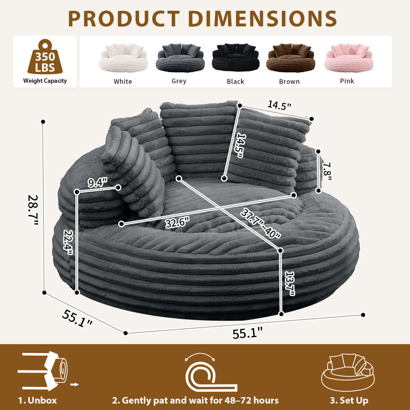 Wingback Bean Bag Chair – Corduroy, 350 lbs, Compression-Molded Foam, Dark Gray