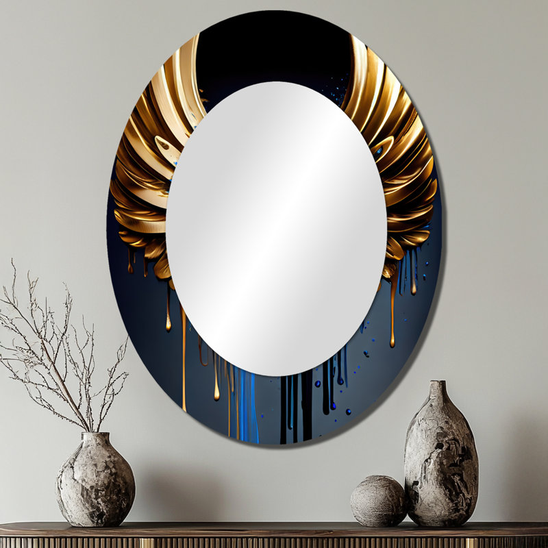 Blue And Gold Angel Wings III - Blue Oval Wall Mirror Decor, 40" x 30"