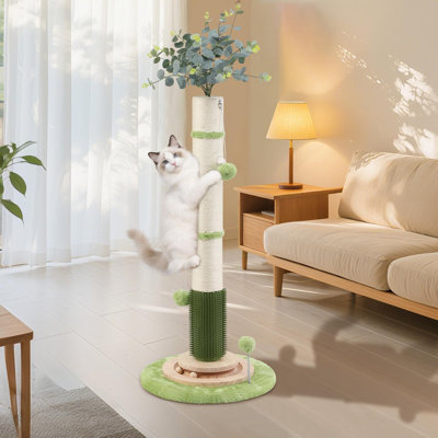 Grattoir pour chat de 45 pouces de hauteur - Grattoir à corde en sisal de 3,5 po de diamètre pour chats d'intérieur, adultes et chatons, avec jouet à balle interactif et brosse autodidacte