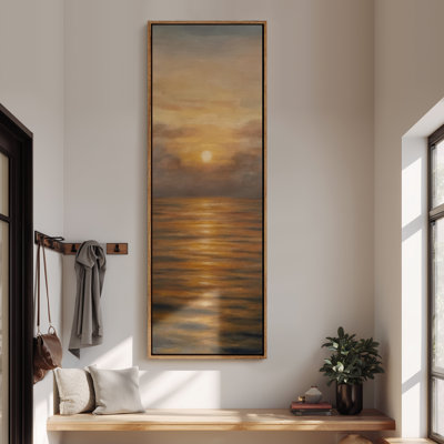 Large Framed Canvas Wall Art - Yellow Sunrise Over The Ocean Seascape Nautical Prints - 60"x20"