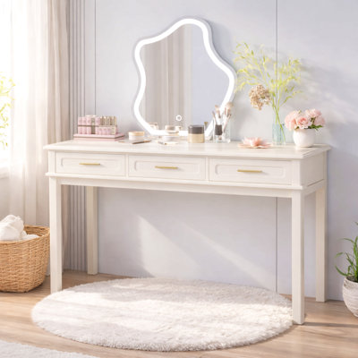 Bureau de coiffeuse avec 3 tiroirs, table de maquillage moderne ou bureau d'écriture, coiffeuse polyvalente pour la chambre à coucher, aucun miroir inclus