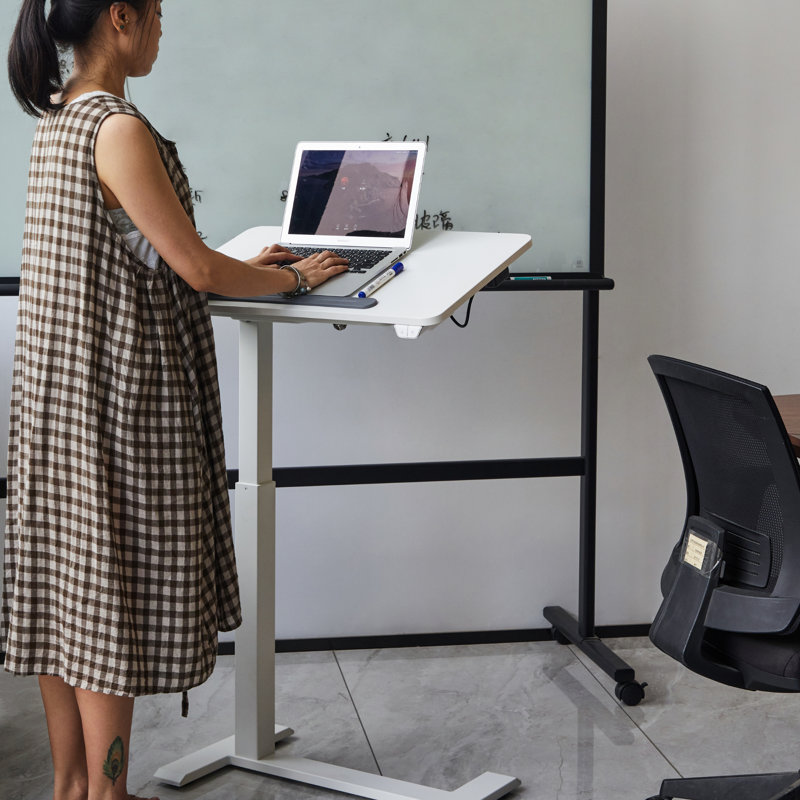 Akim 70cm W Laptop Standing Desk with Tilting Top & Rechargeable Battery and Two-Way Installation, Pearl