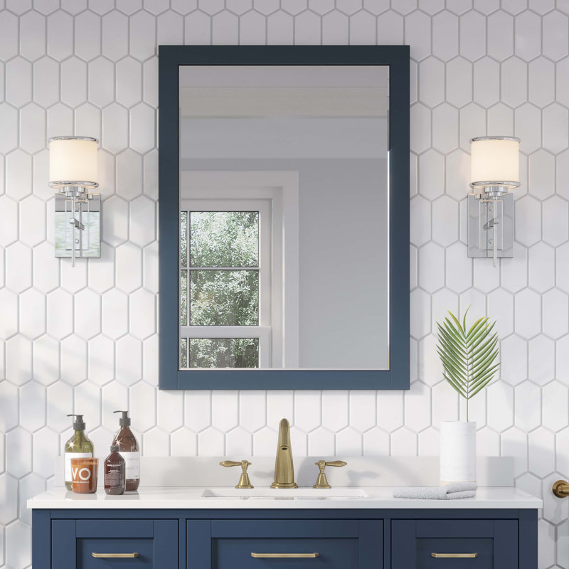 Midnight Blue Rectangular Wood Wall Mirror
