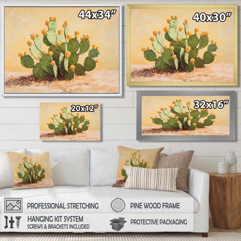«Summer Cactus Landscape In Nevada II - Floral Cactus», reproduction sur toile, Noir, H 12 po x l 20 po