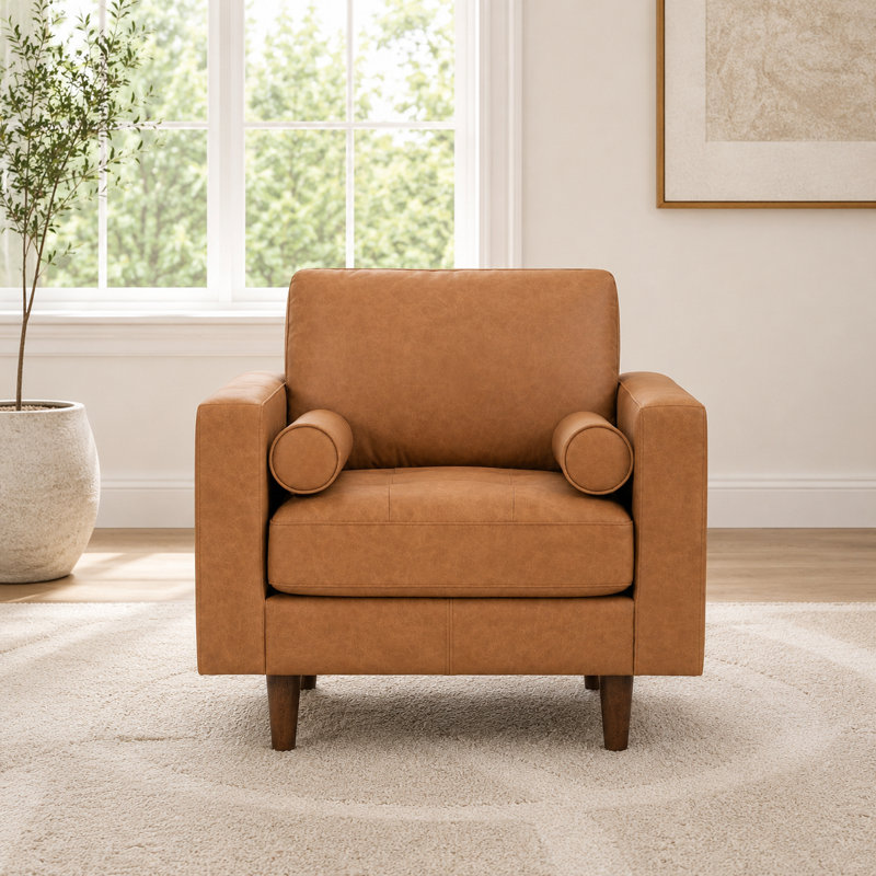 Fessler 34.7" Wide Genuine Leather Armchair