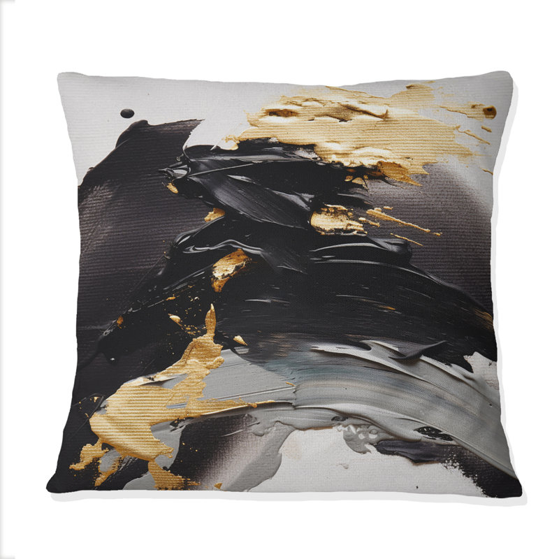 Coussin décoratif exquis Darling Gold Abstract Wave On Black II