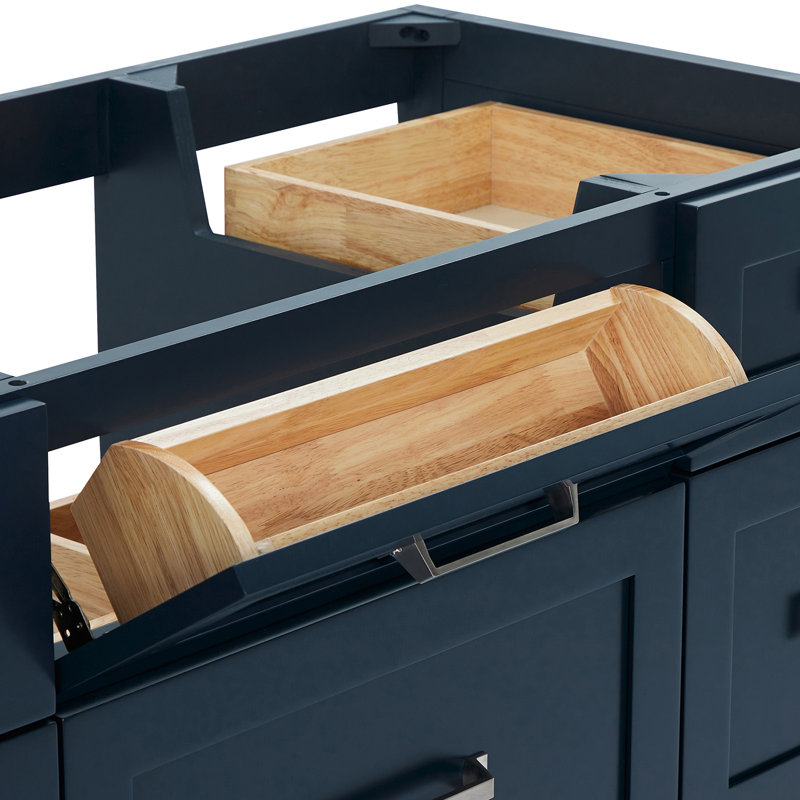 ARIEL Monroe 54 Single Sink Bathroom Vanity with Carrara Quartz Top, Midnight Blue, 54" - 55", Carrara White Quartz
