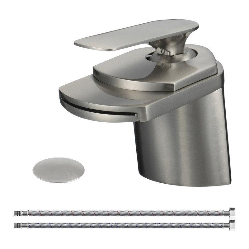 Robinet pour salle de bain à poignée simple avec bonde Waterfall, Nickel brossé