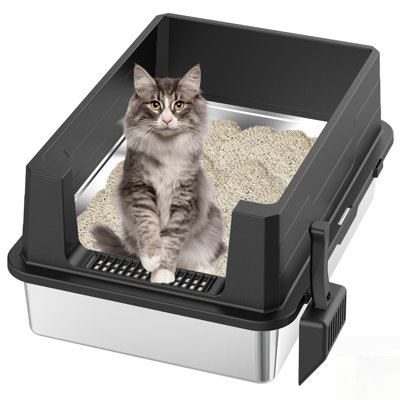 Stainless Steel Cat Litter Box, Large Size, Easy To Clean And Durable, Odor-Resistant With High Sides